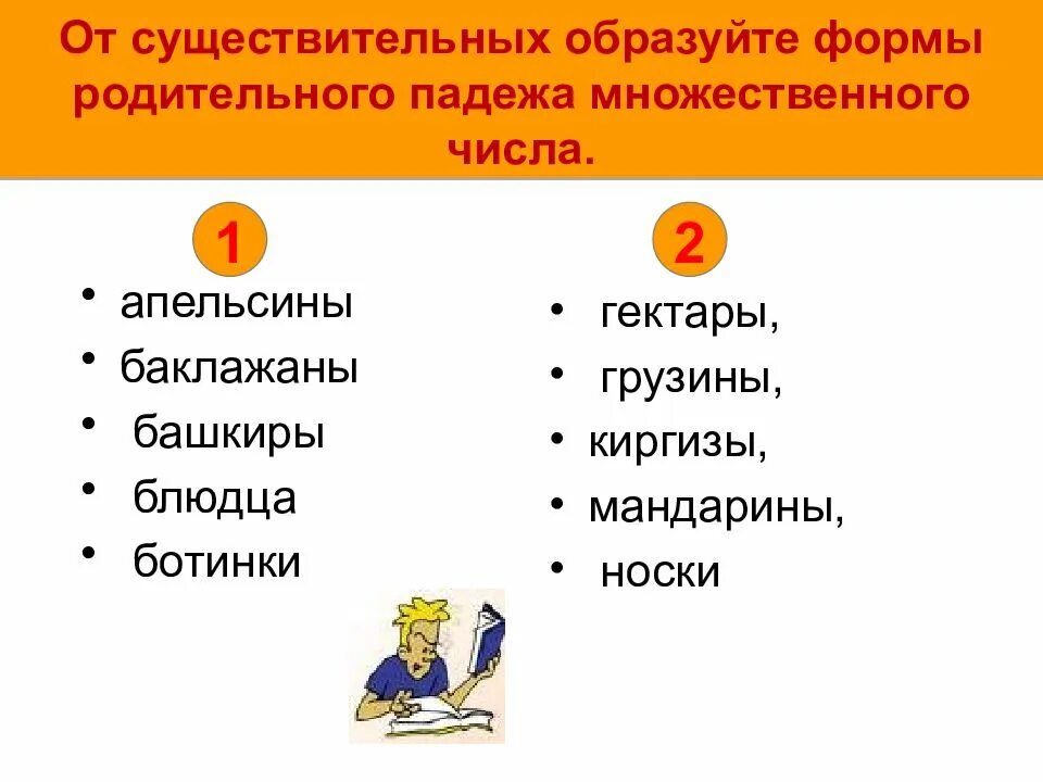Форма множественного числа апельсинов. Апельсины в родительном падеже множественного числа. мандарины в родительном падеже множественного числа. апельсины в родитель ном паледе. образование форм существительных.