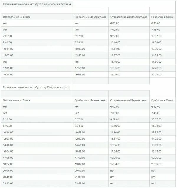 Расписание маршруток шереметьево