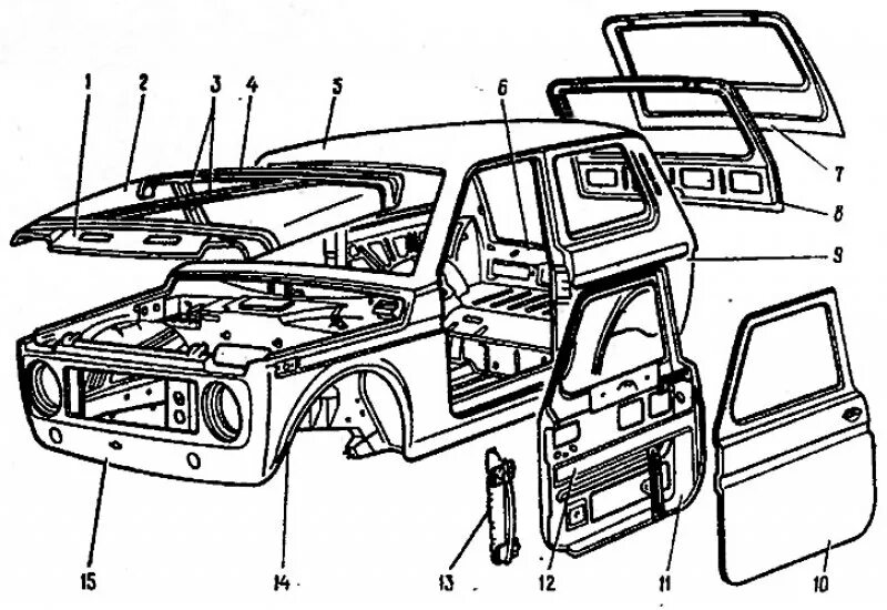 Кузовные детали нива купить. Детали кузова ВАЗ 2121. Схема кузова Нива 2121. Кузов ВАЗ 2121 Нива. ВАЗ Нива 2121 элементы кузова.