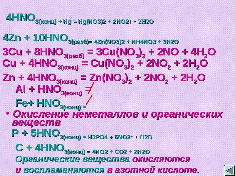 ZN hno3 разб. AG hno3 разб. ZN hno3 конц. AG hno3 конц. Hno3 разб k2o