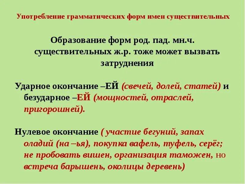 Формы имен существительных. Употребление грамматических форм существительных. Нормы употребления имен существительных. Употребление форм имен существительных.