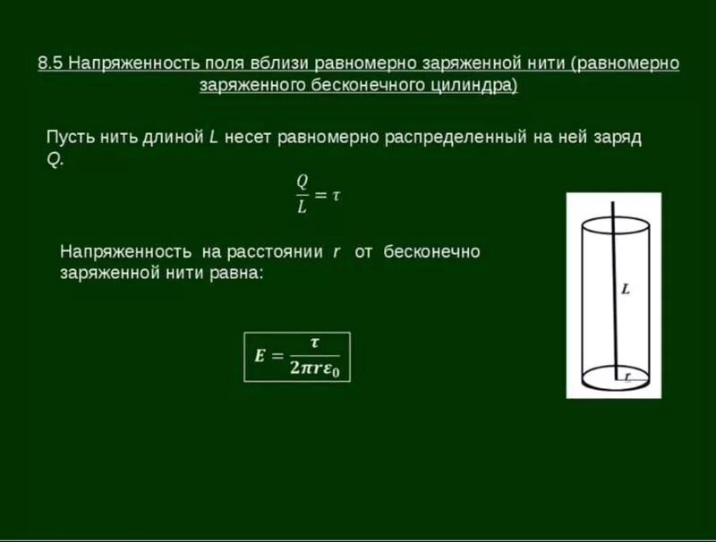 Бесконечно длинная нить заряжена равномерно. Напряженность поля бесконечной равномерно заряженной нити. Напряженность бесконечно длинной равномерно заряженной нити. Вблизи бесконечно длинной равномерно заряженной нити. Электрическое поле бесконечной равномерно заряженной нити.