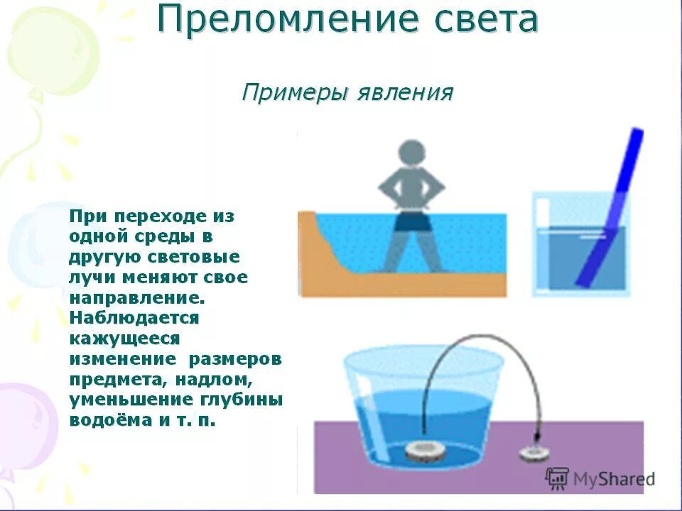 Почему при переходе из одной среды. Преломление света примеры. Явление преломления света. Преломление света опыт. Преломление предмета в воде.