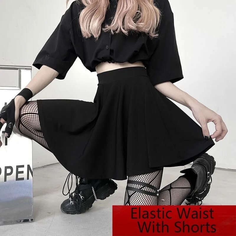 PU Skirt Black Streetwear Zipper Rivet Pleated Fashion, Leather pleated skirt, K