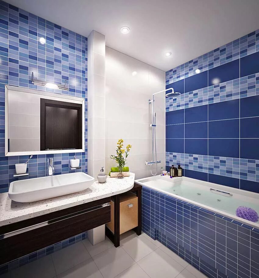 Ванная комната. Синяя ванная. Синяя ванная комната. Синяя плитка в ванную комнату.