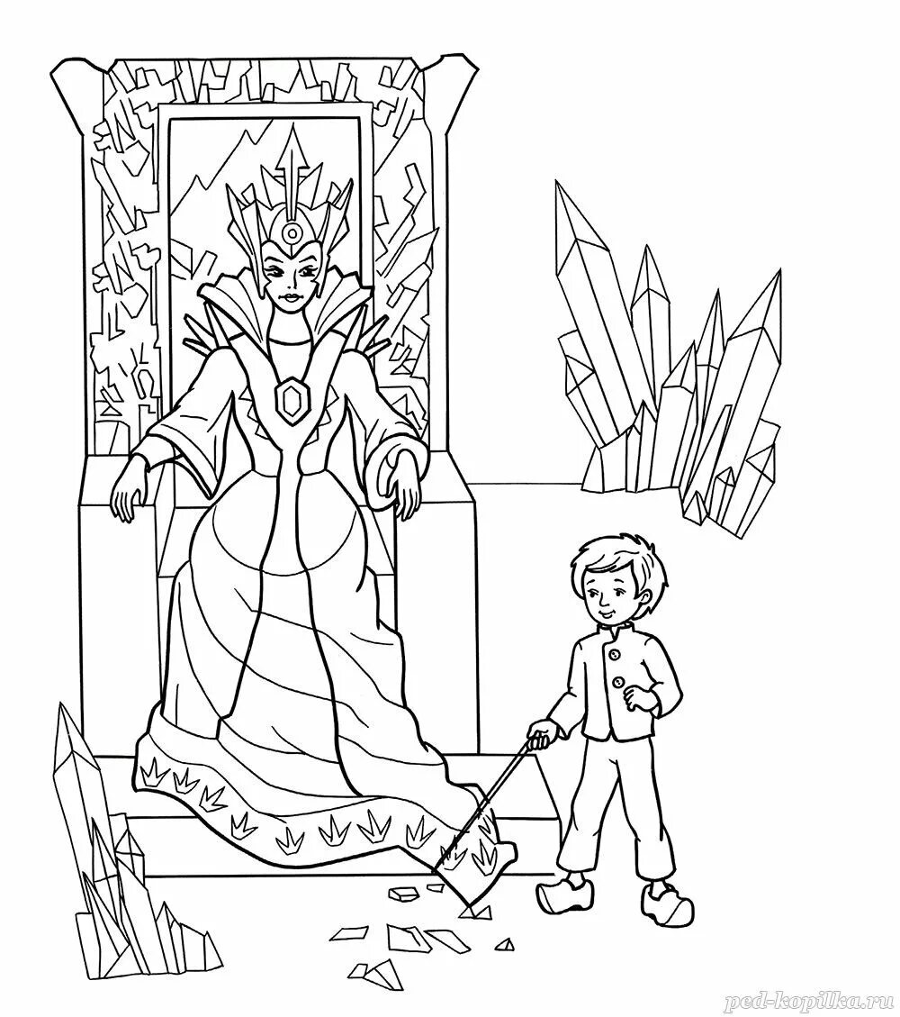 Раскраска Снежная Королева из сказки. Нарисовать иллюстрацию к сказке снежная королева