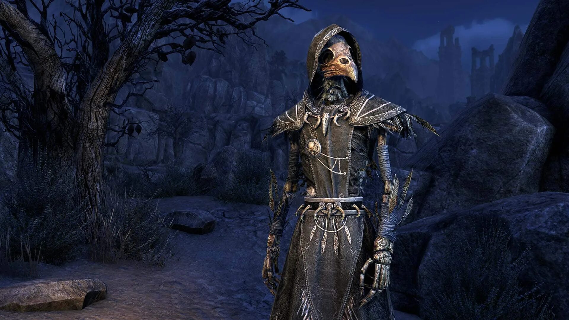 Elder scrolls necrom. TESO Лесной ворон Странник костюм. Странник лесных ворон TESO. Вороний призрак TESO. TESO костюм ворона странника.