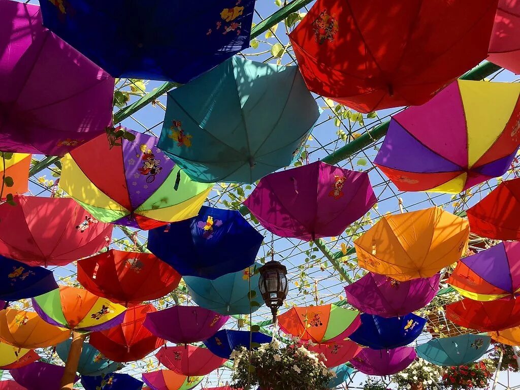 Разноцветный дождик. Разноцветный дождь. Развешенные разноцветные зонтики. Картинки на рабочий стол зонтики разноцветные.