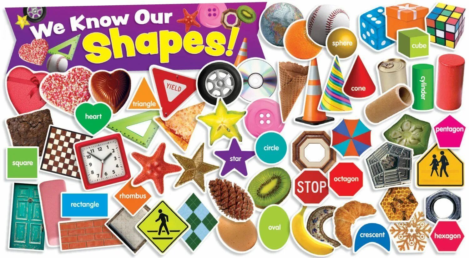 Know our. Find shapes in the picture. objects in shapes. pieces of objects for children. scholastic teacher’s friend colours.
