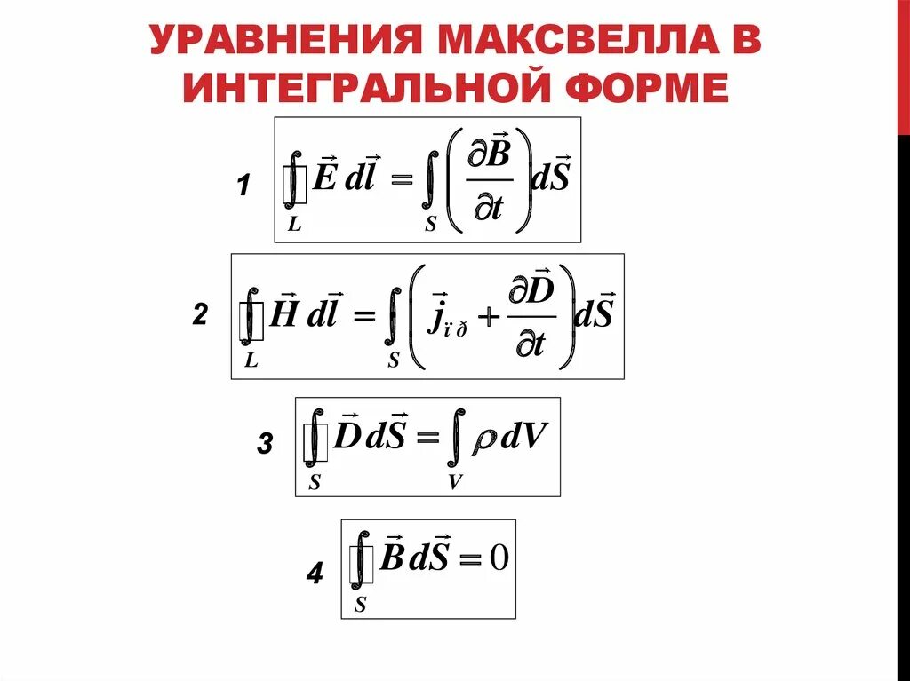 Система уравнений Максвелла в интегральной форме. Первое уравнение Максвелла в интегральной форме. Система уравнений Максвелла для электромагнитного поля. Первое и второе уравнение Максвелла в интегральной форме.