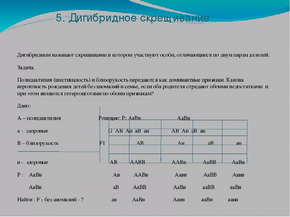 Дигибридное скрещивание задачи 10 класс с решением