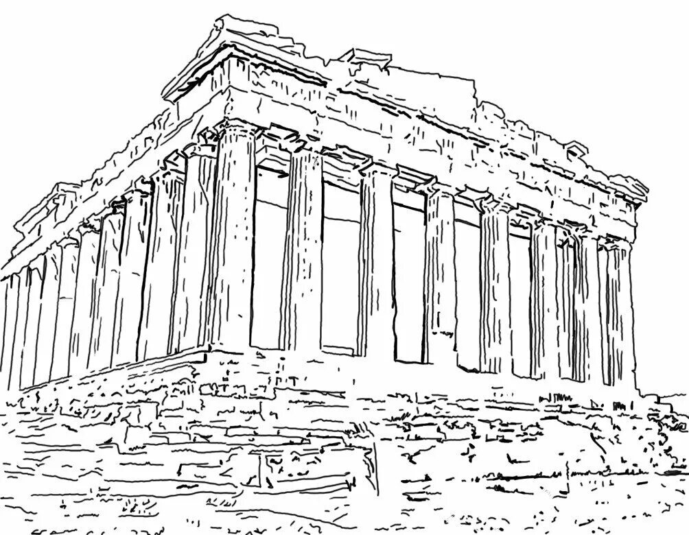 Античный храм рисунок. Храм Афины Парфенон черно белый. Афинский Акрополь храм Парфенон. Акрополь в древней Греции.