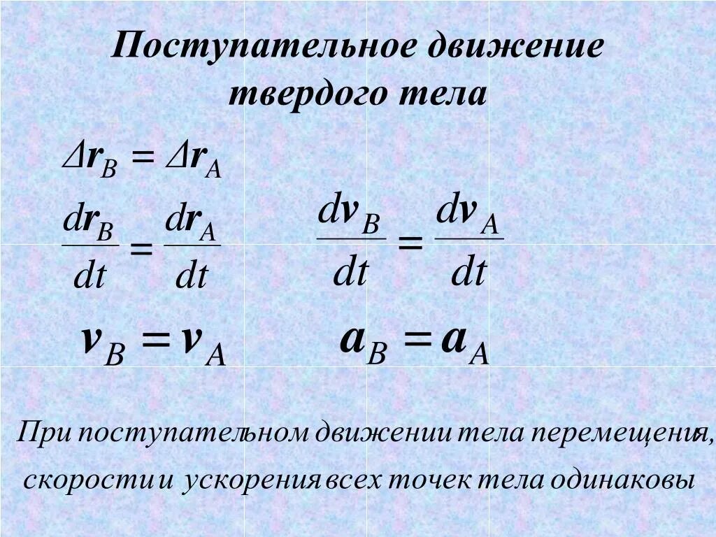 Величины поступательного движения. Поступательное движение твердого тела. При поступательном движении твердого тела. Поступательное движение в теоретической механике. Уравнение движения при поступательном движении.