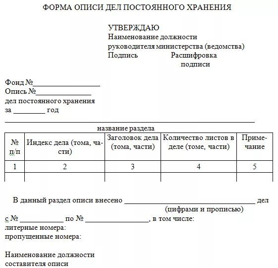 Справочный аппарат к описи образец. Внутренняя опись дел постоянного хранения. Форма описи дел структурного подразделения. Опись дел долговременного срока хранения пример. Дела с документами постоянного и