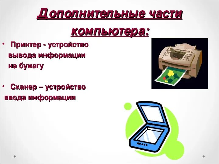 Принтер это ввод или вывод информации. Дополнительные устройства компьютера. сканирование информации.