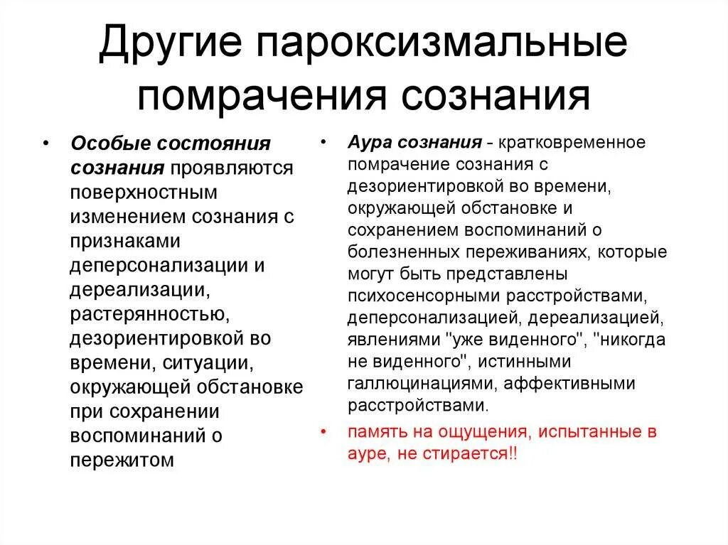 Пароксизмальное выключение сознания. Особые состояния сознания. Особое состояние сознания симптомы. Изменение состояния сознания.