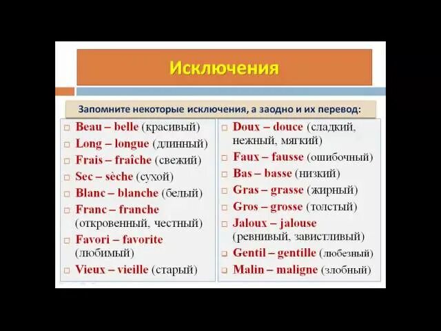 Образование женского рода прилагательных во французском языке. Французский язык женский род и множественное число прилагательных. Женский род прилагательных во французском языке исключения. Французский язык прилагательные женского рода и множественное число.