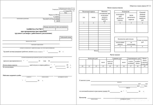 При увольнении обязаны выдать справки. Записки — расчет (т-60, т-61). Форма т-61. Образец заполнения формы т-61 при увольнении. Записка расчет при увольнении работника форма т 61.