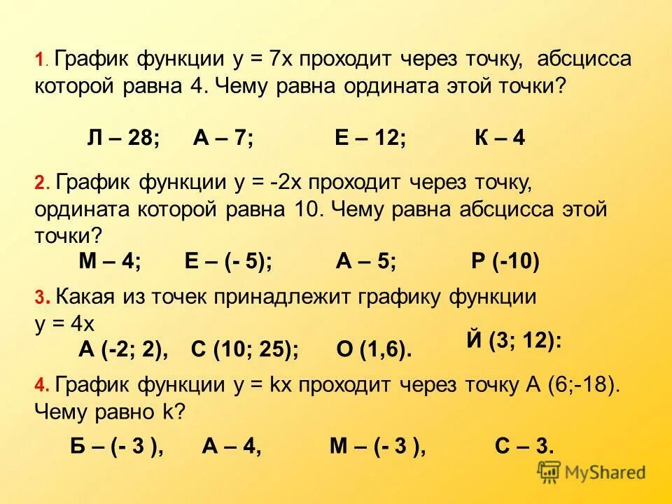 Найдите точку абсцисса которой противоположна ординате. Точка принадлежит графику функции. График линейной функции проходит через точки. Точки которые принадлежат графику функции у=х2. На графике функции Найдите точку абсцисса которой равна ординате.