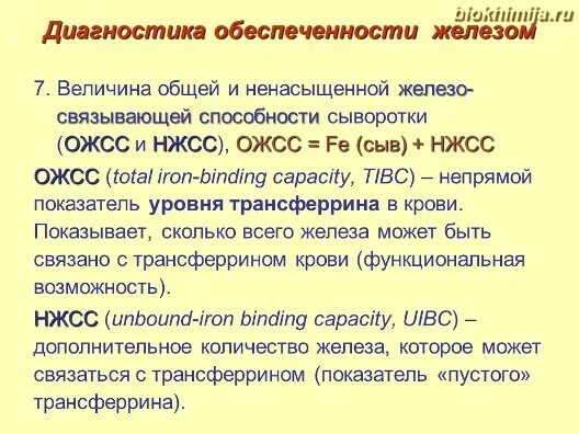 ОЖСС. ОЖСС И НЖСС различия. Общая железосвязывающая способность. ОЖСС 60.