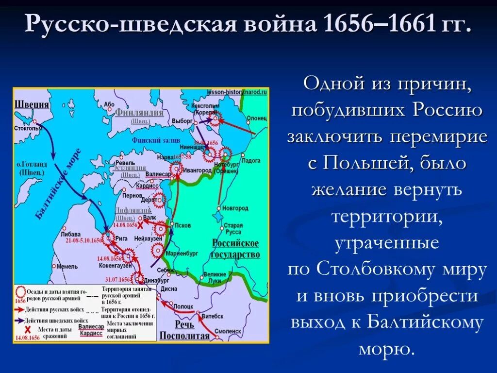 1658 Год перемирие со Швецией. Швеция воевала с россией