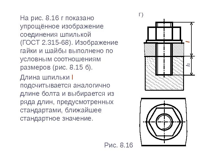 Упрощенное изображение. Гост 2.315-68 шпилька. шпилечное соединение с 2 гайками с 2 шайбами. упрощенное изображение шпильки гост 2 315 68. рис 219 упрощенное изображение шпилечного соединения.