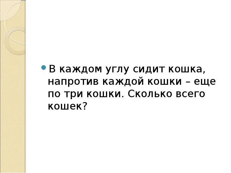 В углу сидит кошка напротив каждой кошки по 3 кошки. На каждом углу. В каждом углу сидит по кошке. В квадратной комнате сидят кошки в каждом углу.