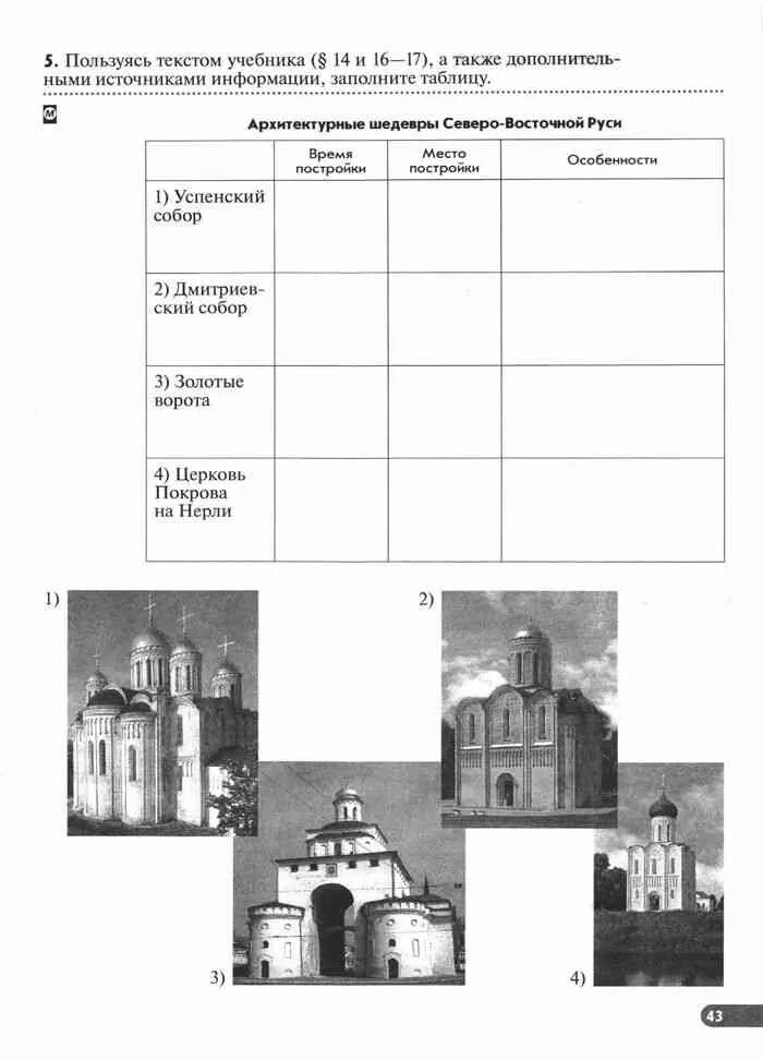 Ответы по истории 6 класс рабочая тетрадь. Архитектурные шедевры Владимирской Руси заполните таблицу. Таблица архитектурные шедевры Владимирской Руси. Заполните в тетради таблицу архитектурные шедевры Самары. Таблица по истории 6 класс архитектурные шедевры Руси.