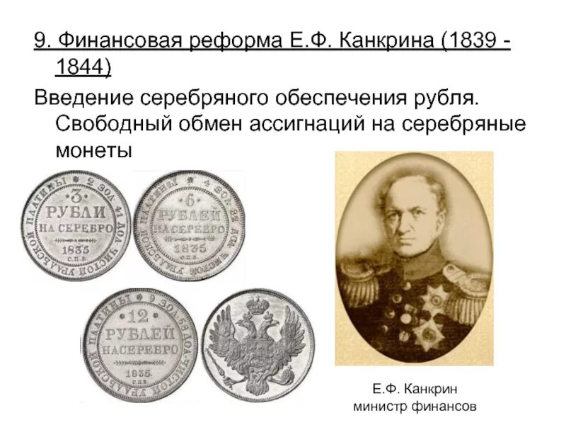 Денежная реформа Канкрина 1839-1843. Серебряный рубль 1839 реформа. В чем состояла главная идея реформы канкрина