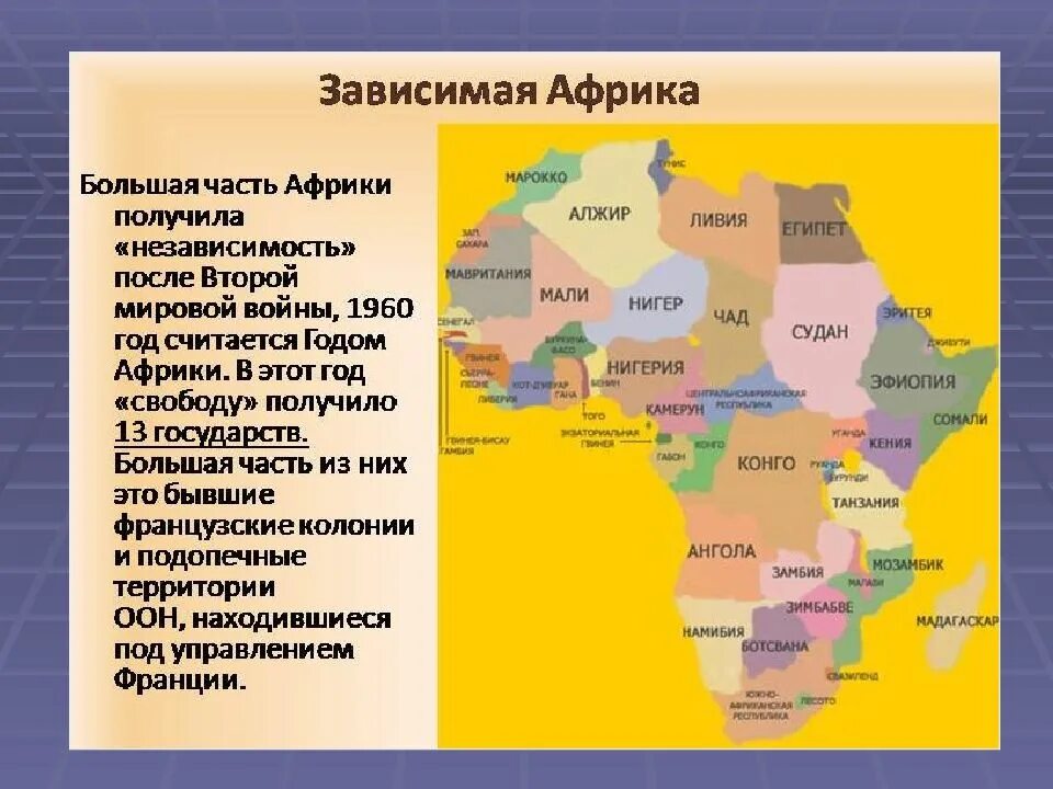 Форма колониальной зависимости 11. Карта Африки после 2 мировой войны. Страны Африки добившиеся независимости после второй мировой войны. Политическая карта Африки 1960. Страны Африки получившие независимость до второй мировой войны.