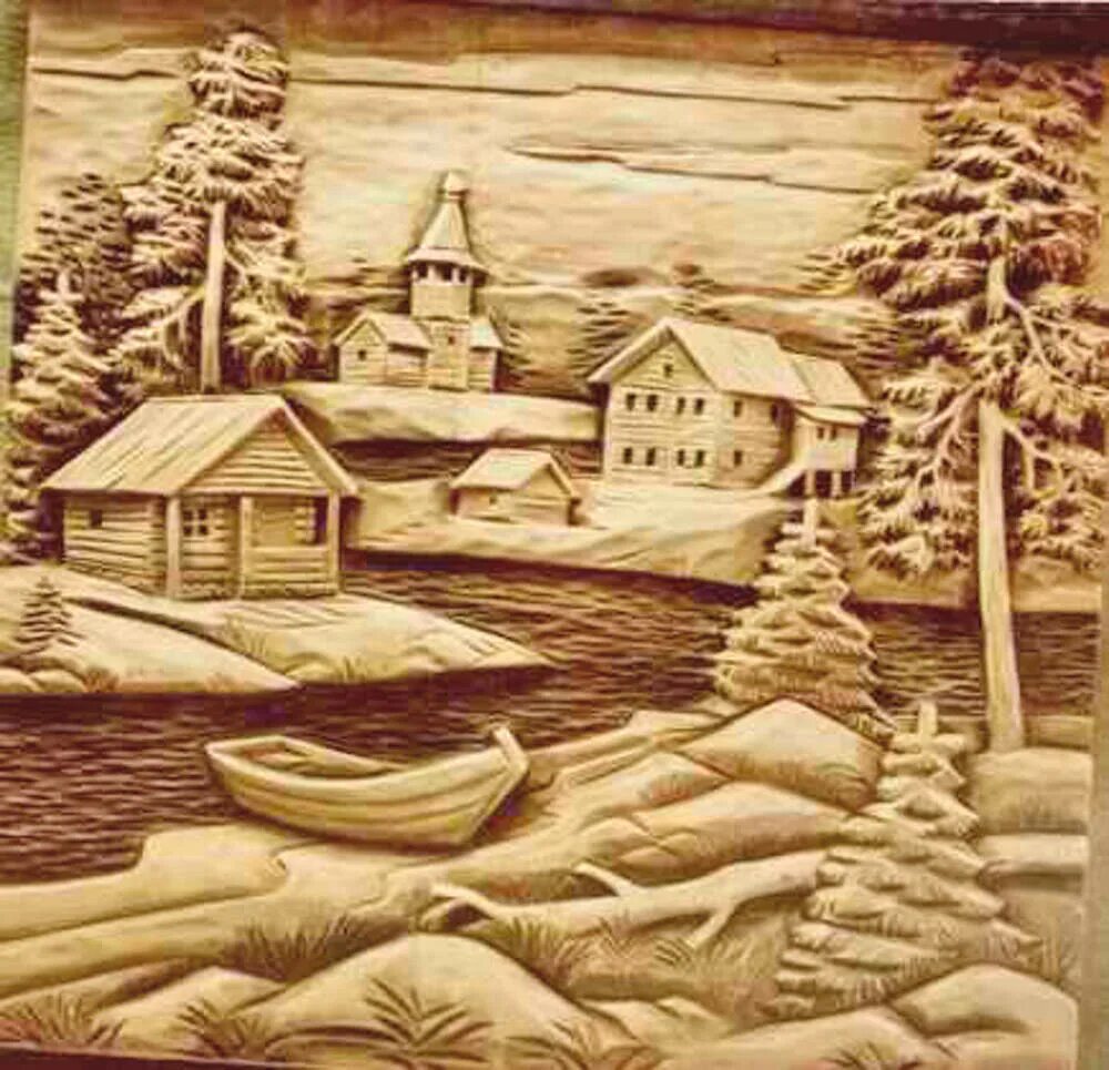 Художественная обработка древесины в технике контурной резьбы. Плоскорельефная резьба по дереву. Резьба по дереву природа. Резьба по дереву деревня. Плоскорельефная резьба панно по дереву.