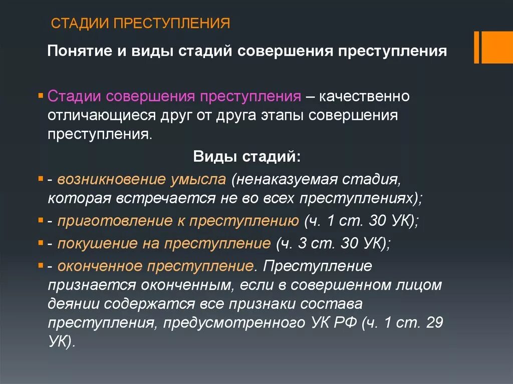 Этапы умышленного совершения преступления. С Адии совершения преступления. Понятие и виды стадий совершения преступления. Стащит совершения преступления.