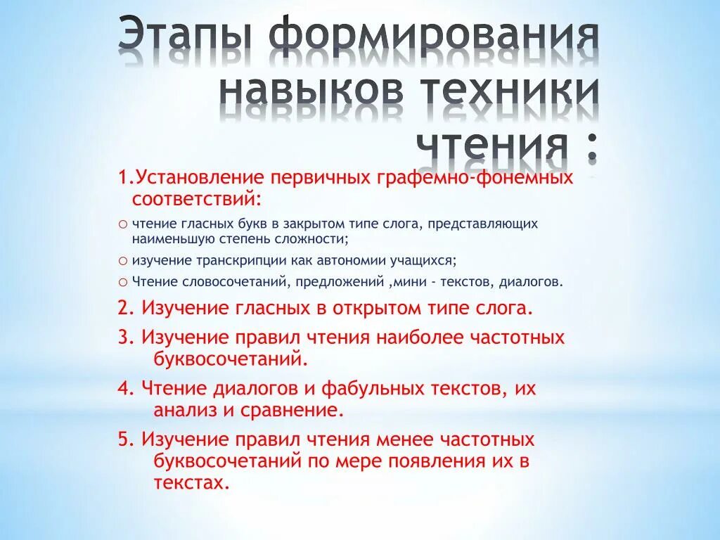 Чтение на начальном этапе. Этапы формирования навыка. Этапы чтения. Этапы навыка чтения. Формирование навыков чтения.