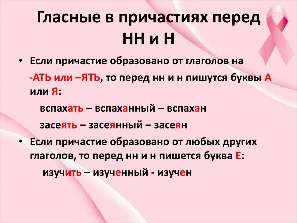 Гласные в причастиях перед