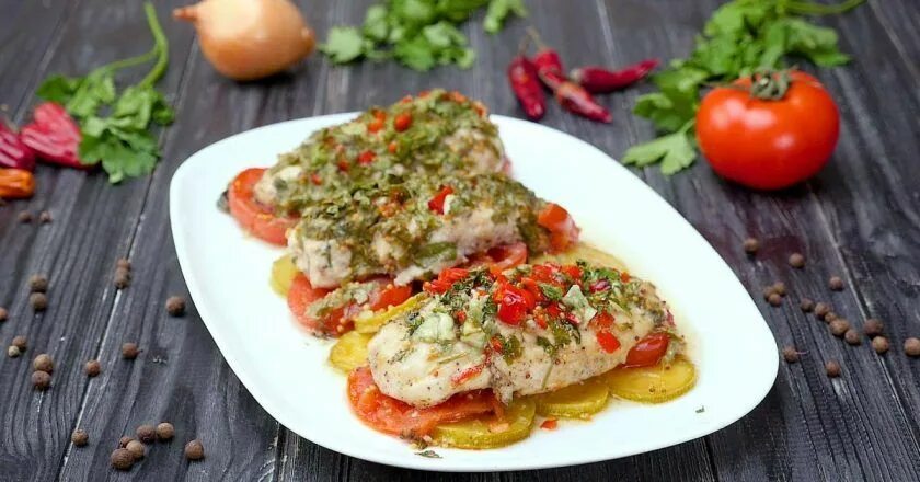 Куриное филе с овощами фото Kyllingfilet med gratinerte rotgrønnsaker Resep