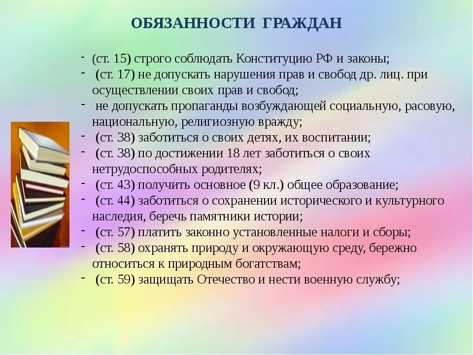 Какие еще конституционные обязанности вы знаете. Обязанности гражданина РФ по Конституции 2 глава. Глава 2 Конституции РФ обязанности граждан РФ. Конституция РФ глава 2 обязанности гражданина. Обязанности человека из 2 главы Конституции РФ.