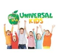 Universal child. Universal kids logo. universal kids come play. university for kids.