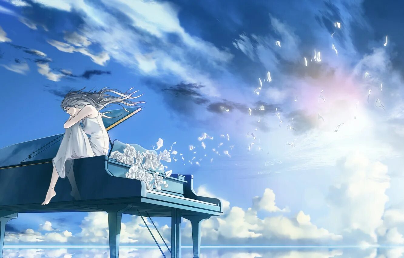 Небо мае слушать песню. Рояль на фоне неба. Рояль и море. Обои на рабочий стол пианино.