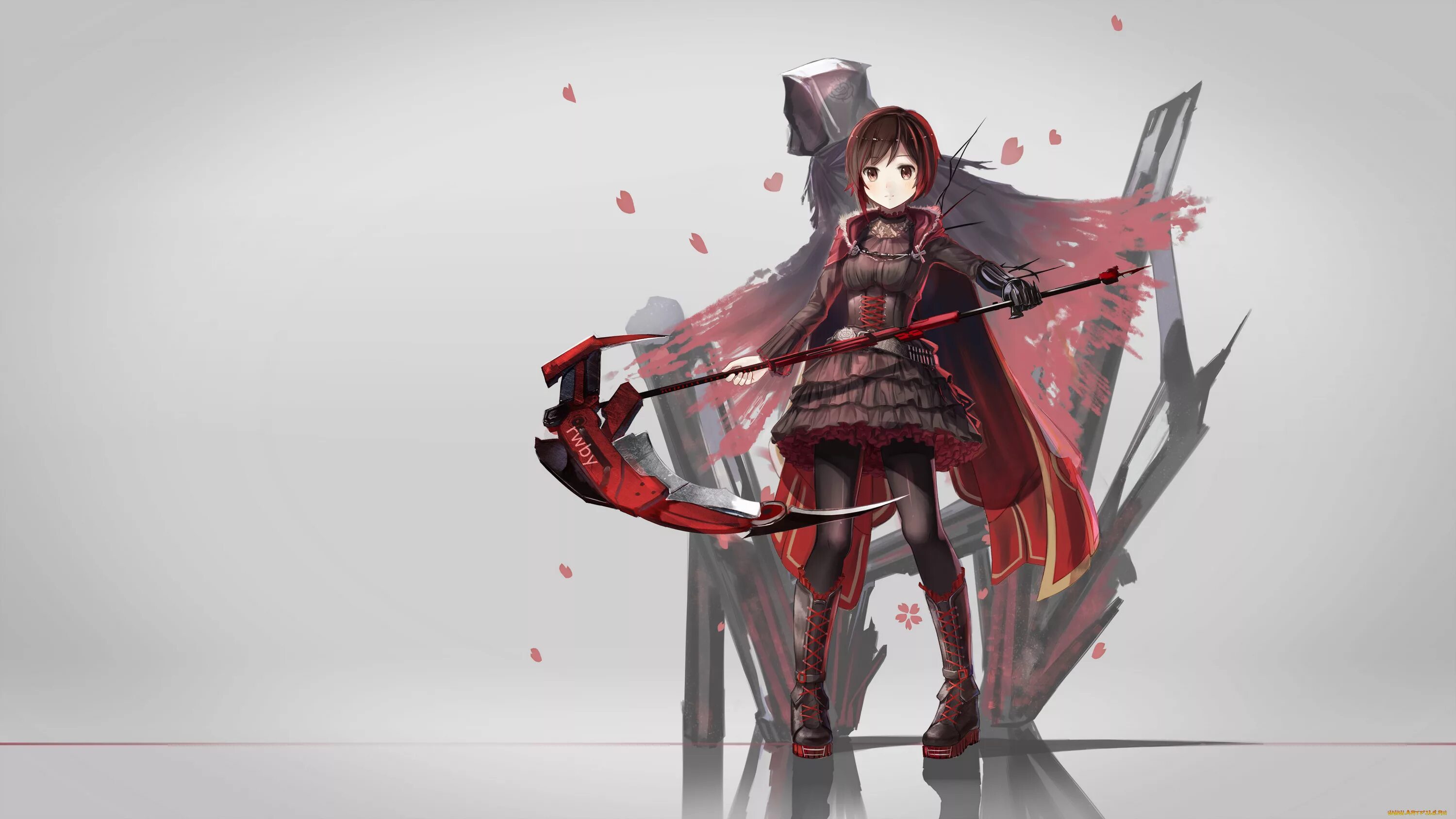 Девочка руби. RWBY Ruby Rose оружие. RWBY Ruby Rose коса. Руби Роуз RWBY. RWBY Руби Роуз оружие.