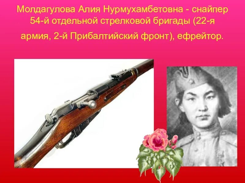 Информация алии. Винтовка алии молдагуловой.