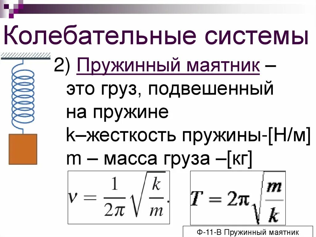 Определите колебательные системы. Формула периода пружинного маятника 9 класс. Пружинный маятник маятник. Формула нахождения жесткости пружины маятника. Частота собственных колебаний пружинного маятника формула.