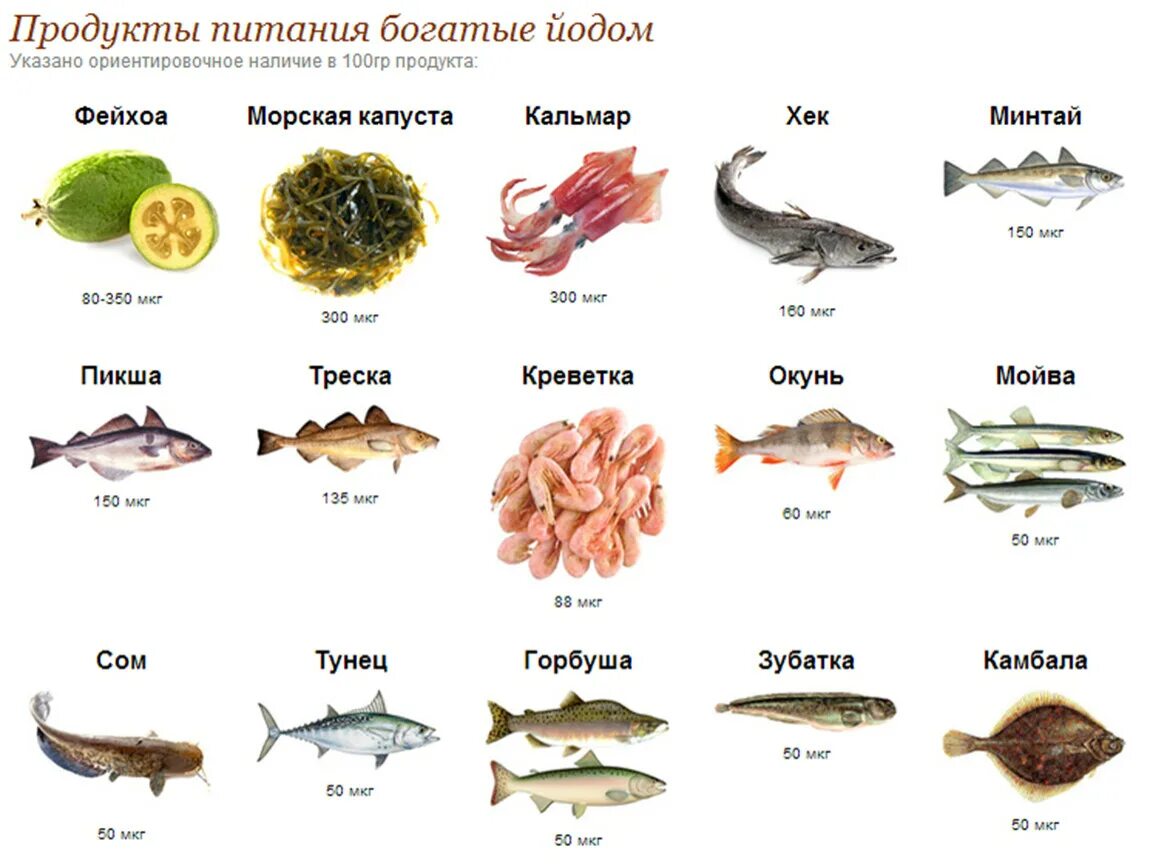 Продукты с йодом список