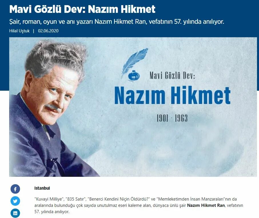 Назым Хикмет стихи на турецком.