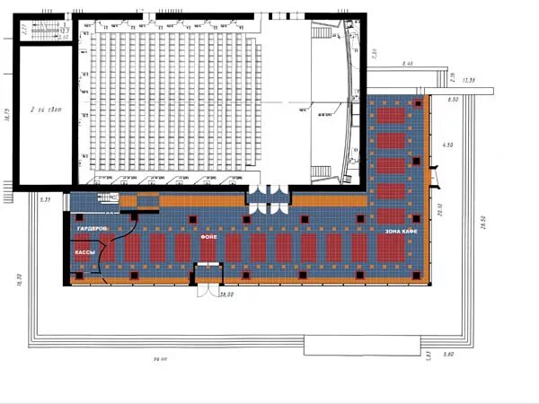 типовой план кинотеатра. функциональное зонирование кинотеатра. планировка кинотеатра проект. размеры концертного зала на 300 мест. чертеж кинозала на 150 мест.