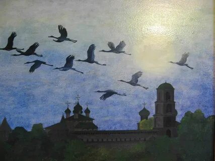 Журавли улетают в небо рисунок