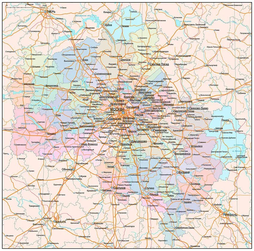 Дороги подмосковья карта. Карта Московской области с городами и поселками. Карта Москвы и Московской области с городами и поселками. Карта Московской области подробная географическая. Карта районов Московской области с населенными пунктами.