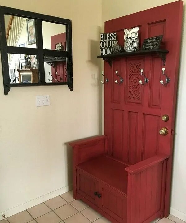 Что можно сделать из старой двери Reclaimed Vintage Door Hall Tree and Bench with Mirror Belle Etsy in 2019 Door h
