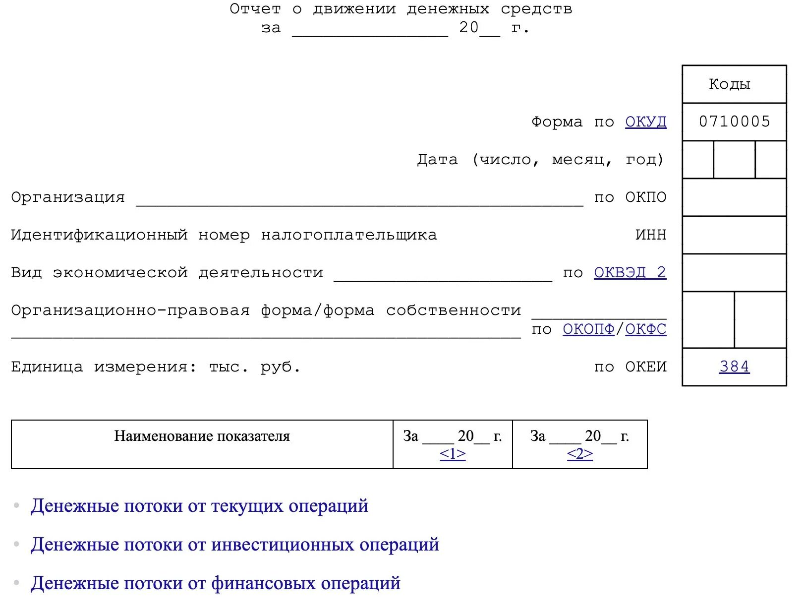 Инструкция заполнения отчета о движении денежных средств