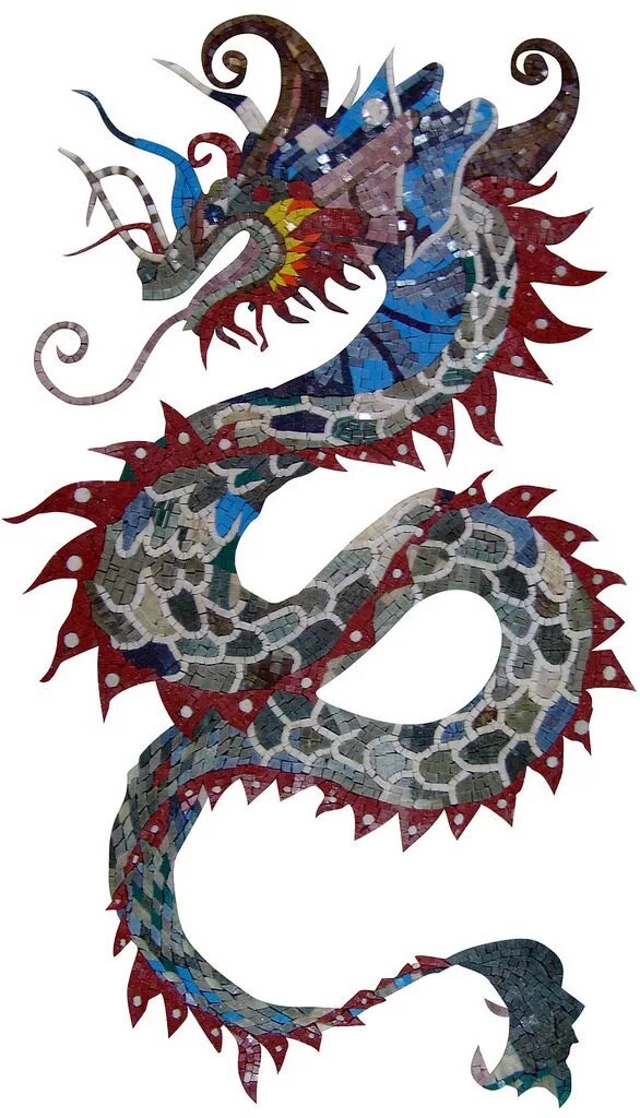 Дракон из мозаики. Японский дракон из мозаики. Каменный дракон мозайка.