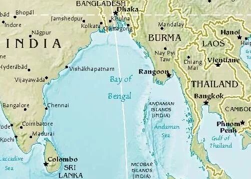 Бенгальский какой океан. Бенгальский пролив на карте. Бенгальский залив на физической карте полушарий. Где находится бенгальский залив на карте. Где находится бенгальский залив на контурной карте.